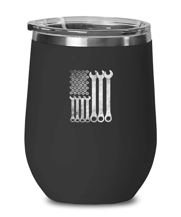 Wine Tumbler Stainless Steel Insulated  Funny USA Flag Mechanic Wrenches tool