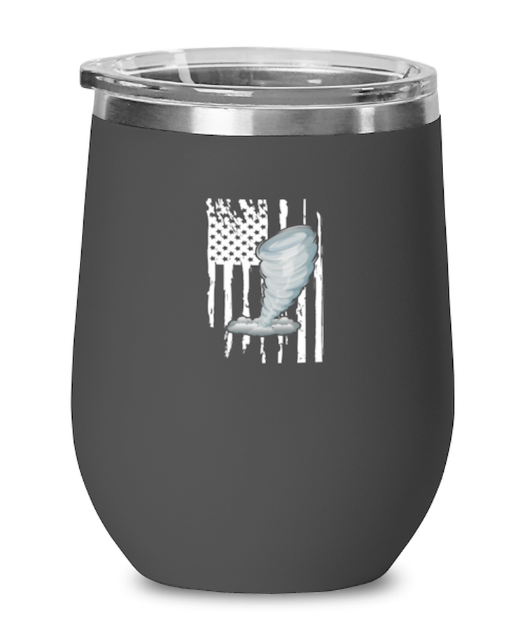 Wine Tumbler Stainless Steel Insulated  Funny American Flag Storm Tornado