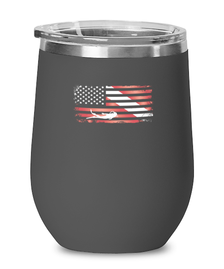 Wine Tumbler Stainless Steel Insulated  Funny Diving American Flag Patriotic