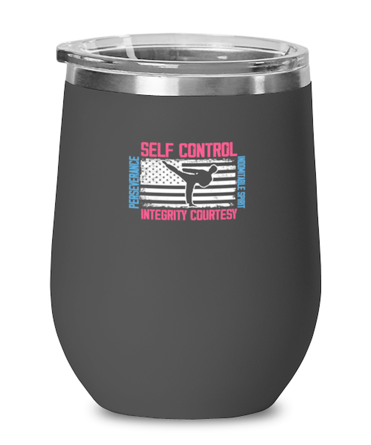 Wine Tumbler Stainless Steel Insulated Funny Taekwondo Patriot American Flag