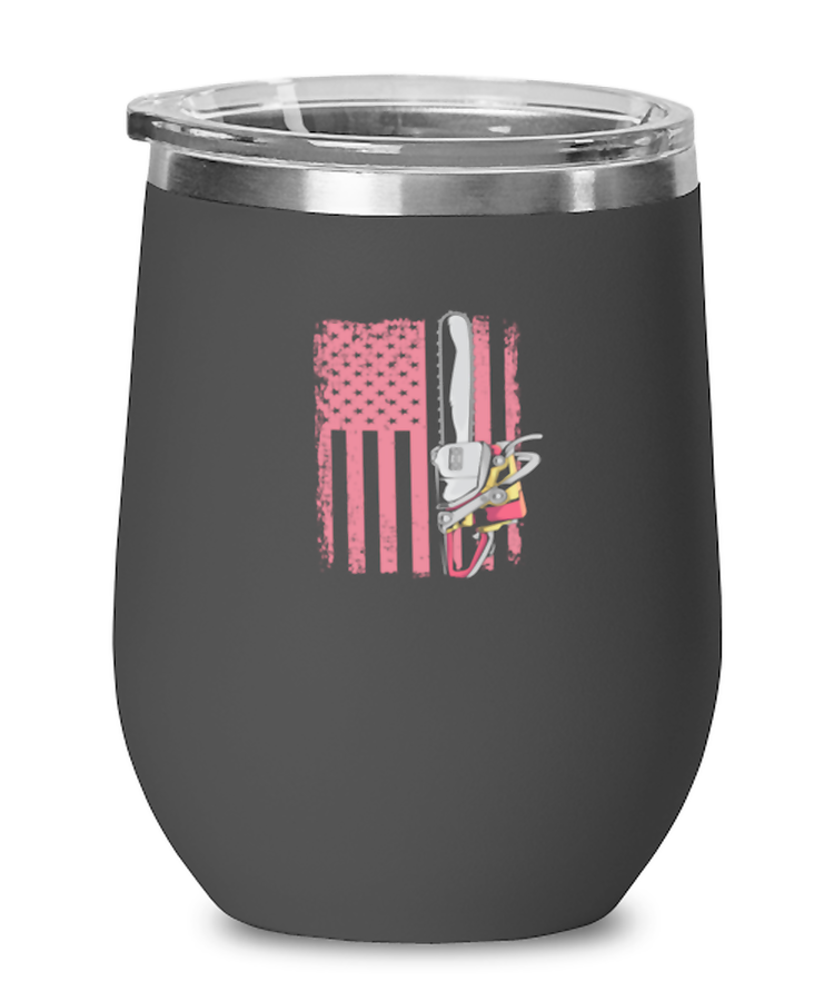 Wine Tumbler Stainless Steel Insulated  Funny US Flag Chainsaw