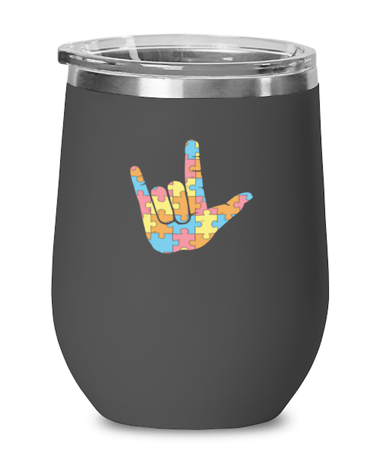 Wine Tumbler Stainless Steel Insulated  Funny ASL Love Sign Language Autism