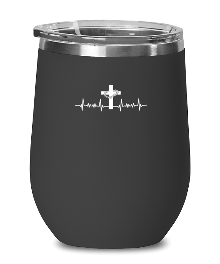 wine Tumbler Stainless Steel Insulated Funny Christian Cross Heartbeat