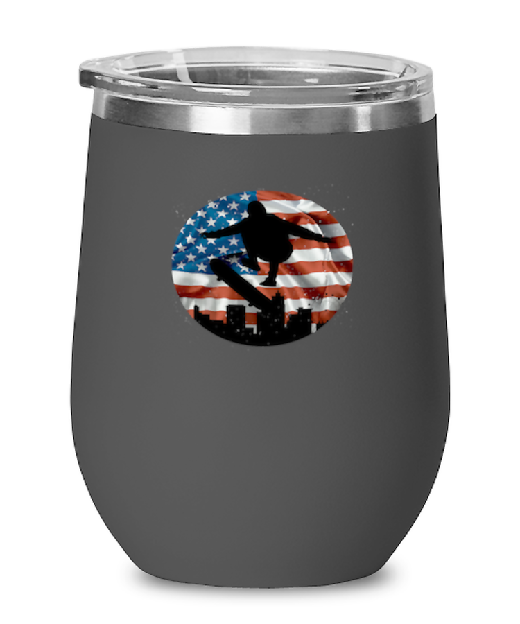 Wine Glass Tumbler Stainless Steel Funny American Flag Skater