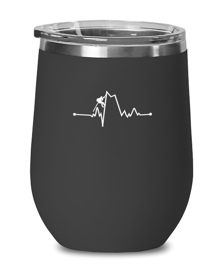 Wine Glass Tumbler Stainless Steel Funny Heartbeat Mountain Bouldering