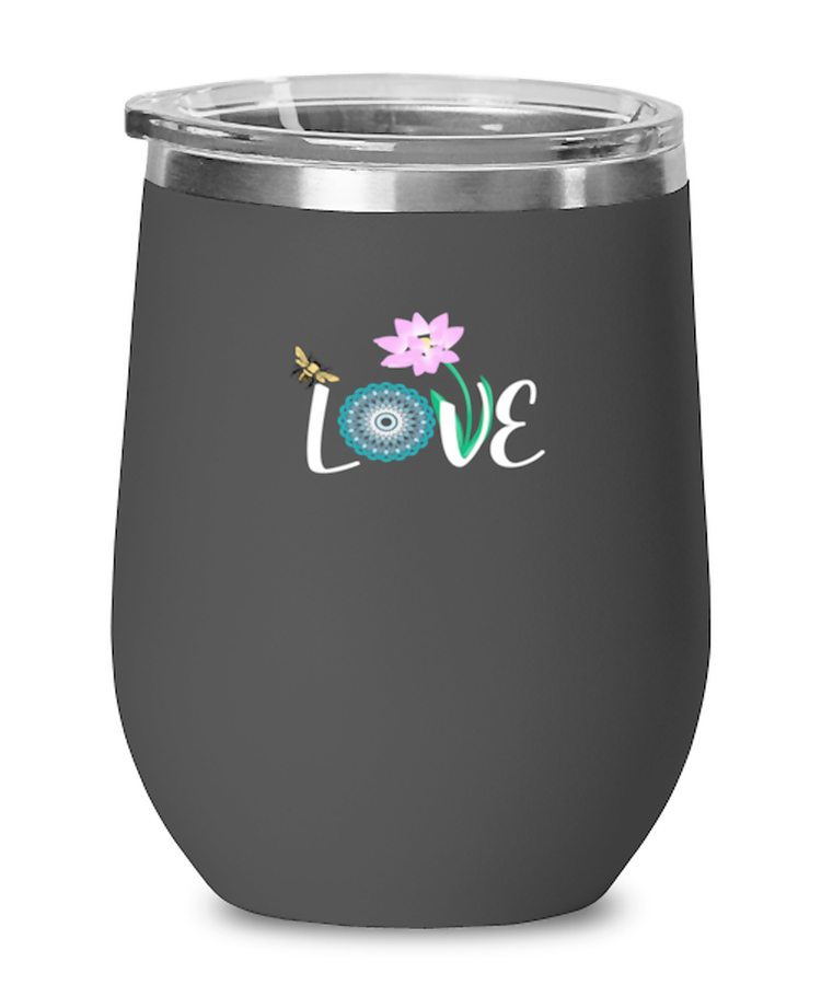 Wine Glass Tumbler Stainless Steel Funny Love Bee Flower