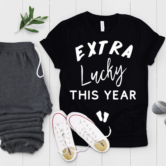 Extra Lucky This Year Thankful Future Mom Baby Bump Tshirt - Teegarb